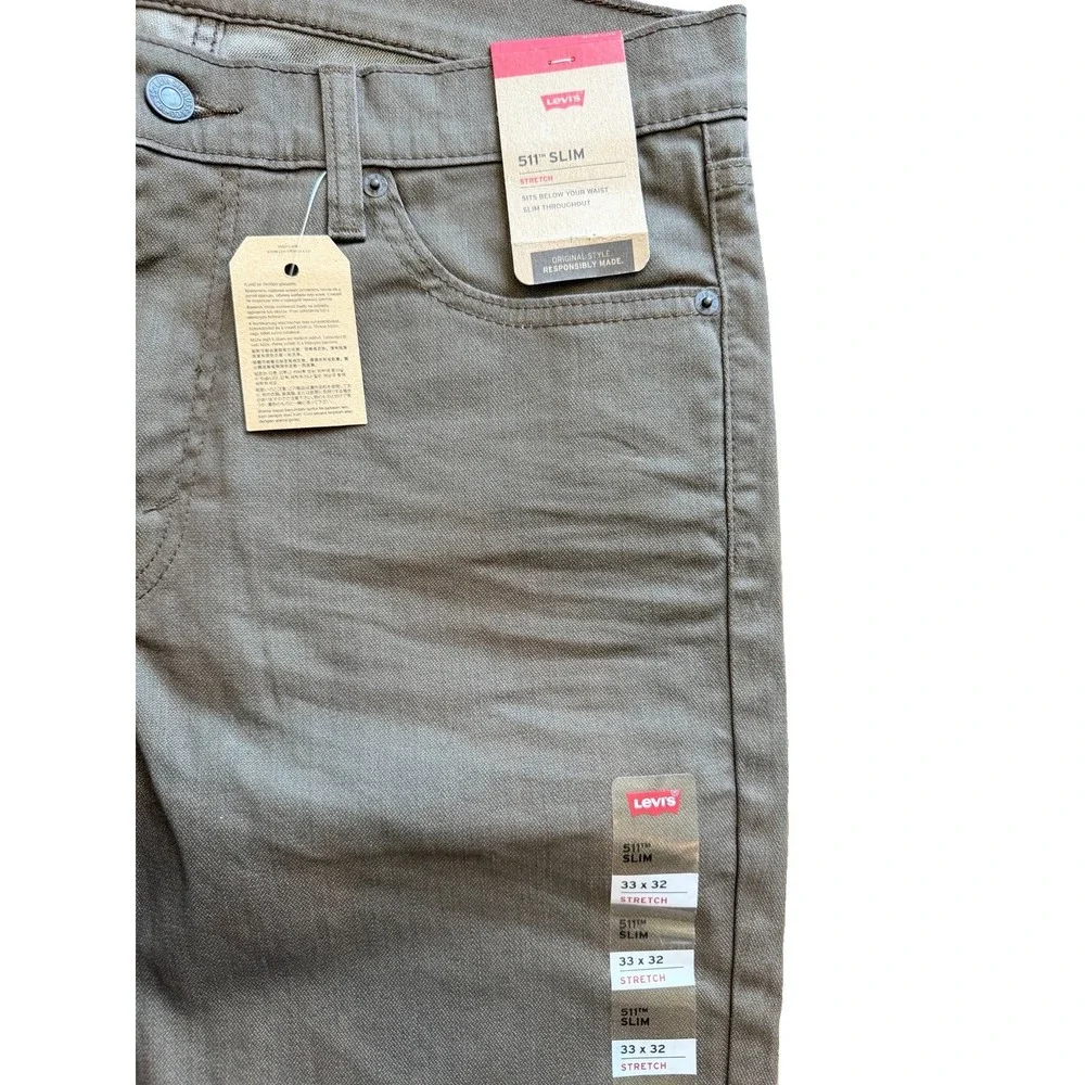 Levi's 511 Men's Slim Fit Pants Gray Olive Twill W33 L32 511 Jeans NWT 33x32